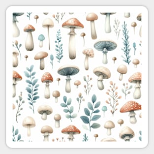 Neutral Vintage Mushroom and Leaves Pattern Sticker